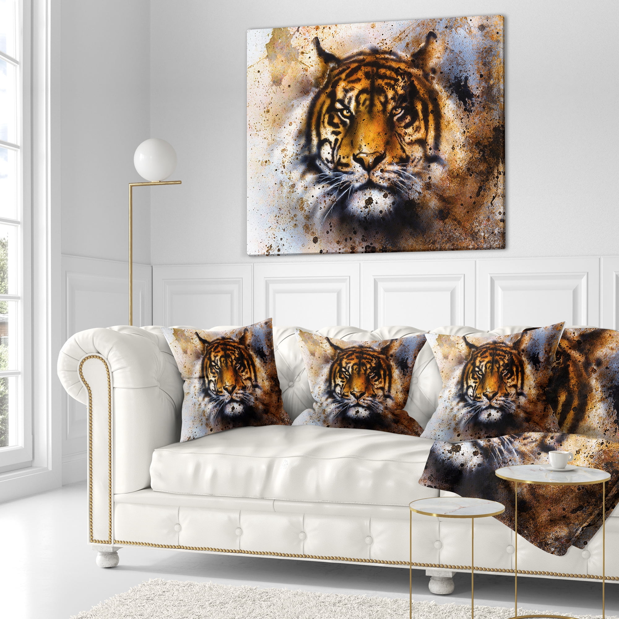 Designart Tiger Collage with Rust Design - Animal Throw Pillow - 16x16