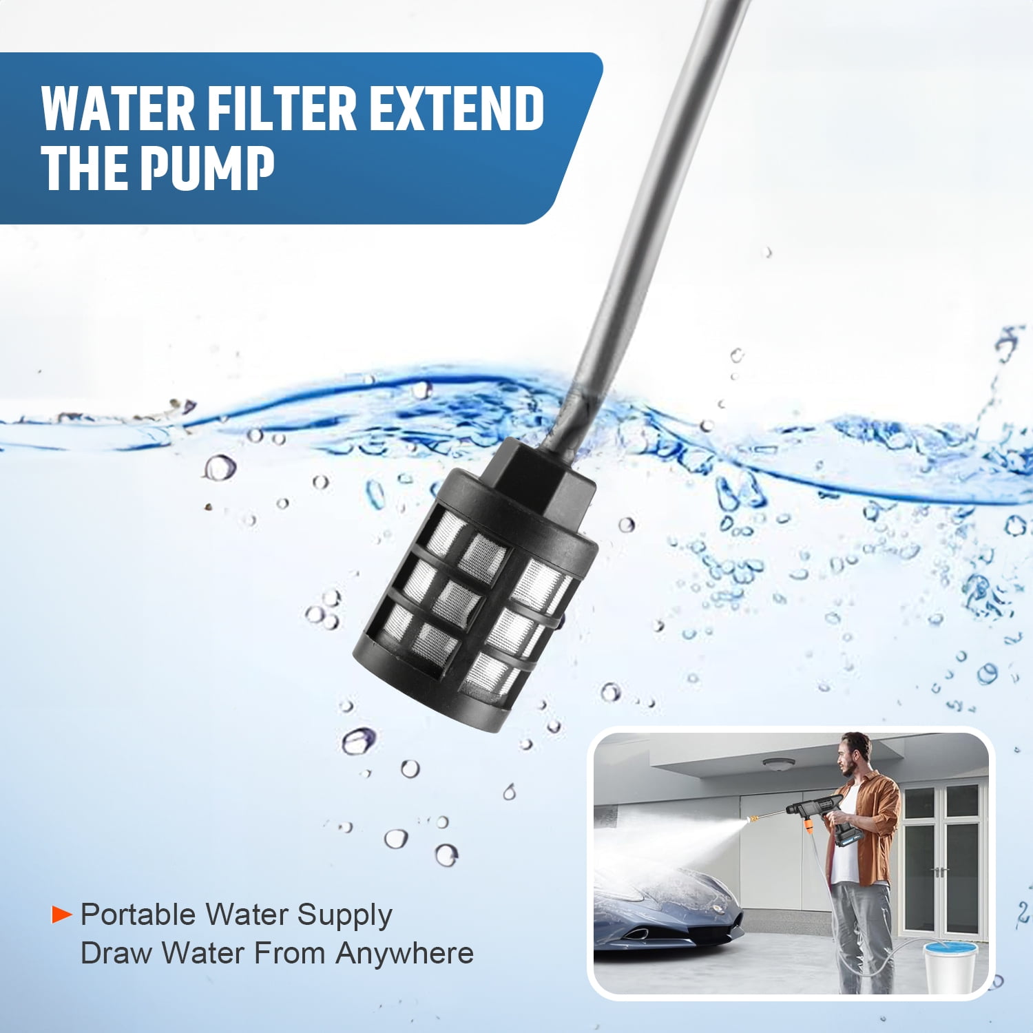 Cordless Pressure Washer 21V 2*Batteries Powered Portable Handheld for Car, Floor, Wall, Fence & Yard Cleaning - Home & Outdoor Use