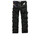 thumbnail image 1 of RXIRUCGD Men's Solid Color Multi-pocket Washed Cargo Pants Outdoor Casual Pants, Black, Size: L, 1 of 2