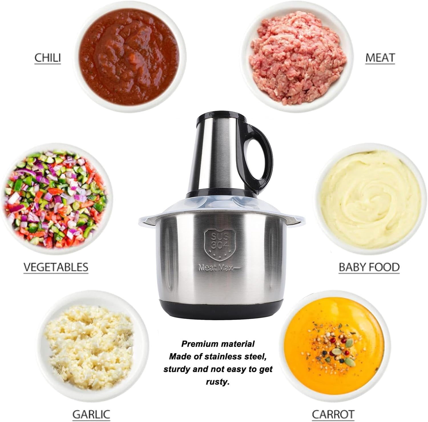 5L Stainless Steel Electric Food Processor with 500W Motor for Meat, Vegetables, and Nuts