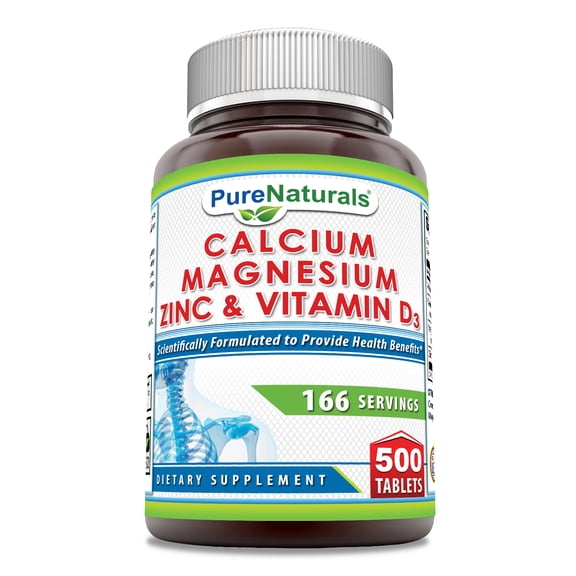 Pure Naturals Amazing Formulas Calcium Magnesium Zinc with Vitamin D3 500 Tablets Supplement | Non-GMO | Gluten Free | Made in USA