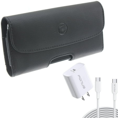 Leather Case Belt Clip w Fast Type-C 18W PD Home Charger for Samsung Galaxy A53 5G A33 5G Phones - Holster Cover Loops Pouch 10ft Long Cable Quick Power Adapter