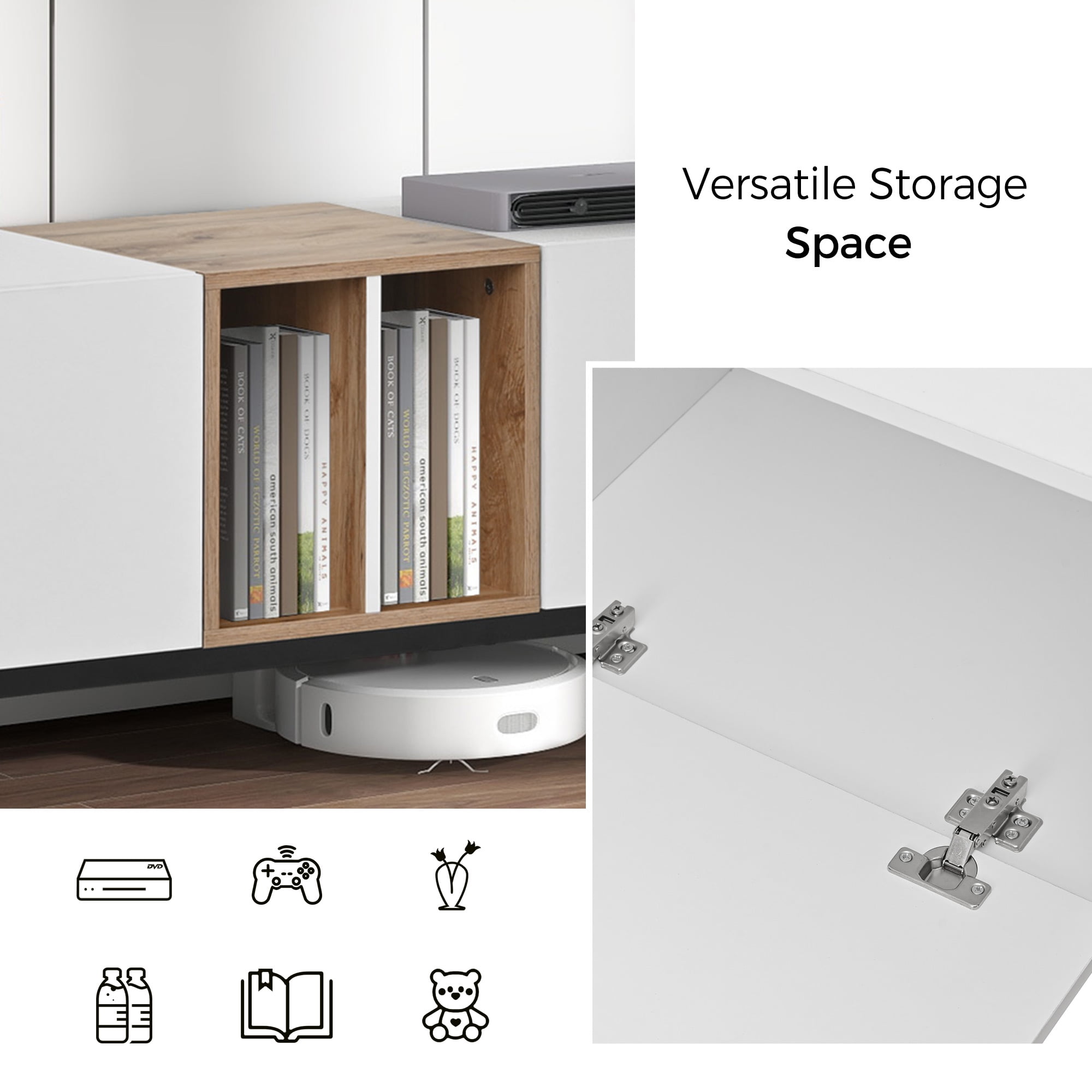 Aukfa Modern TV Stand for TVs up to 80" - Entertainment Center Storage Cabinet - White