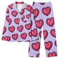 thumbnail image 2 of VBTAPA Valentine's Day Gift Set Women's Pajama Set Hearts Print Long Sleeve Sleepwear Shirt with Wide Leg Pants Loungewear Nightwear Set #10Multicolor XL, 2 of 5