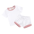 thumbnail image 1 of B91xZ Ensemble 2 Pcs Garçon T-Shirt à Manches Courtes Raglan et Shorts Imprimé Color Block 2 Pcs Tenue d'Été, Rouge Melon D\'eau 12-18 Mois, 1 of 5