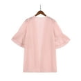 thumbnail image 6 of Frontwalk Women Cardigan Ruffle Sleeve Shirt Double Layer Cover Up Women's Casual Kimono Sheer Tops Pink S, 6 of 7