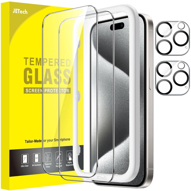 Protector de pantalla JeTech para iPhone 15 Pro de 6.1 pulgadas con cámara Le