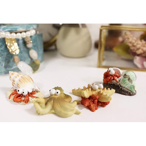 Ebros Starfish Octopus and Hermit Crabs Small Miniature Figurines Set of 4