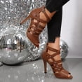 thumbnail image 4 of Rokment Stiletto High Heels Dressy Sandals for Women Ladies Roman Vintage Casual Leather Buckles Peep Toe Strappy Dress Pumps Heeled Gladiator Summer Shoes Brown Size 8, 4 of 6