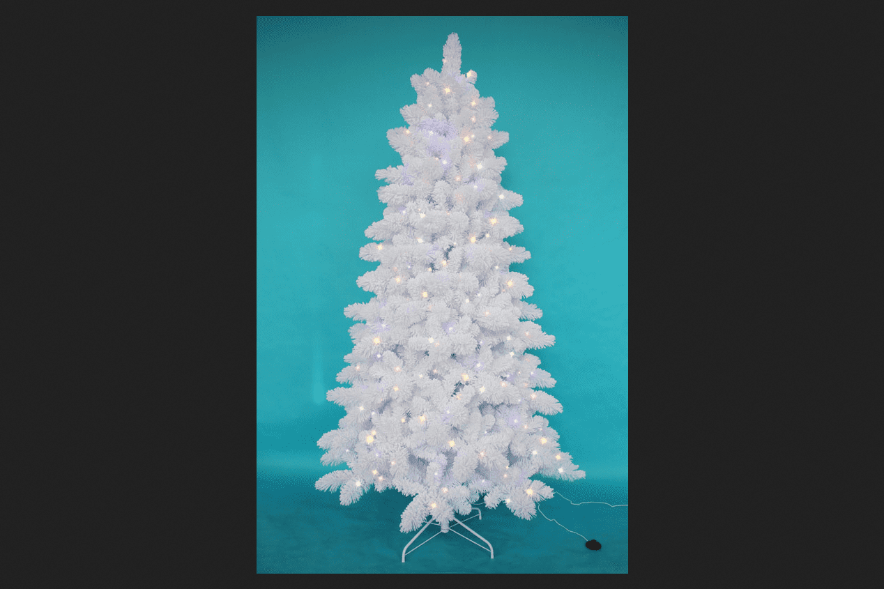 J & J Seasonal Flocked Color Changing 71/2 ft. H Prelit Artificial Tree 450 lights 1069 tips Wh