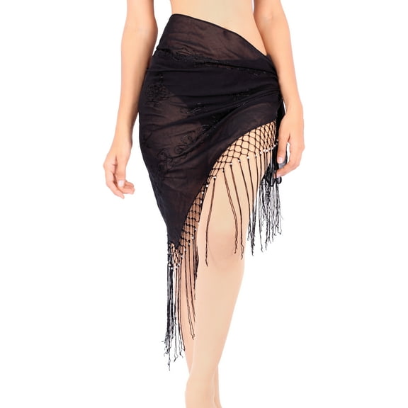 HAPPY BAY Women's Beachwear Sarong Summer Swimsuit Swim Cover up Short Pool Beach Wraps Skirt Swimwear Coverups Bikini Cover-ups One Size Jet Black