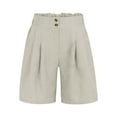thumbnail image 5 of vigerkar Women's Summer Casual Linen Bermuda Shorts Baggy Comfy Lightweight Buttons Straight Leg Shorts with Pockets Beige, M, 5 of 6