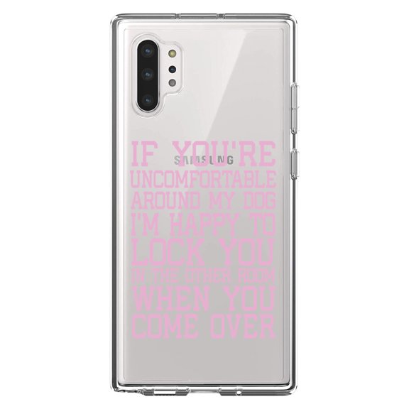 DistinctInk Clear Shockproof Hybrid Case for Galaxy Note 10 PLUS (6.8" Screen) - TPU Bumper Acrylic Back Tempered Glass Screen Protector - Uncomfortable Around Dog - Lock you in Other Room