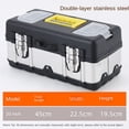 thumbnail image 2 of Large Capacity Tool Box Portable Large Hardware Storage Box Home Car Repair Tool Box 20 Inch Stainless Steel Tool Box, 2 of 6