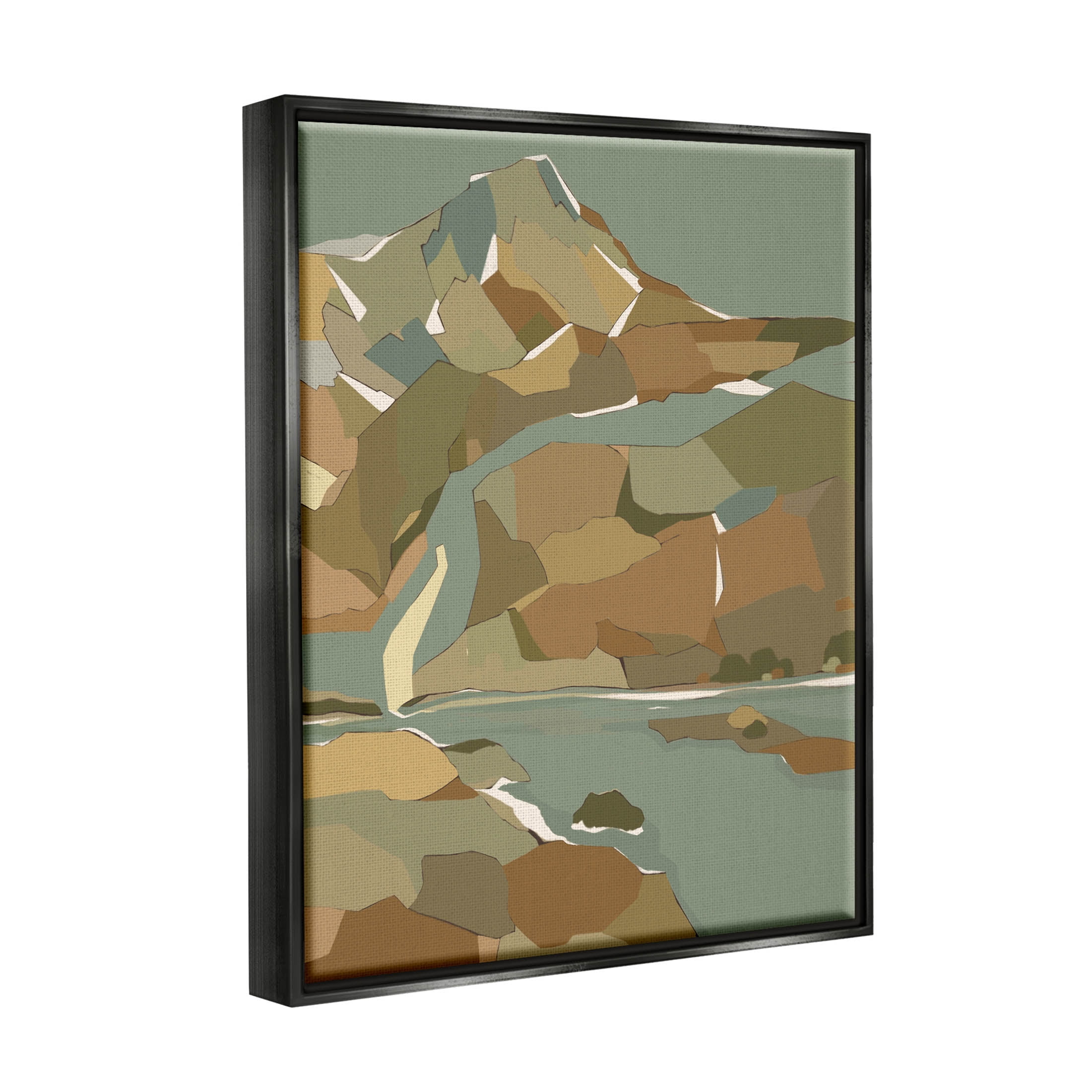 Stupell Industries Abstract Mountain River Blocked Neutrals Graphic Art Jet Black Floating Framed Canvas Print Wall Art, Design by Nikita Jariwala