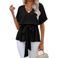 thumbnail image 3 of Women Summer V Neck Shirt Short Sleeve Tie Casual T Shirt Top, 3 of 4