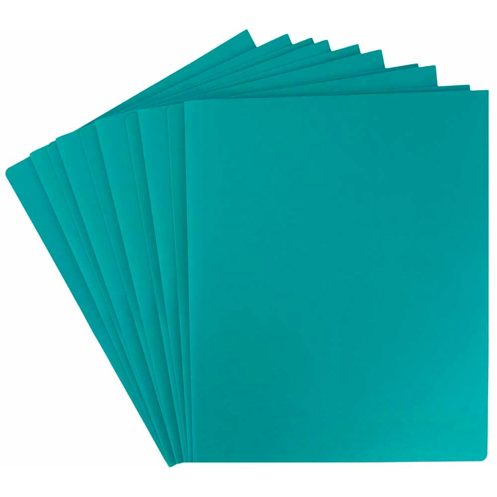 Jam Heavy Duty Plastic Two Pocket Presentation Folders, Teal Blue, 6 