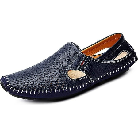 Men s Lightweight Leather Driving Loafers - Breathable Slip-On Walking Shoes  Flat Outdoor Boat Slippers  Comfortable Moccasin Style