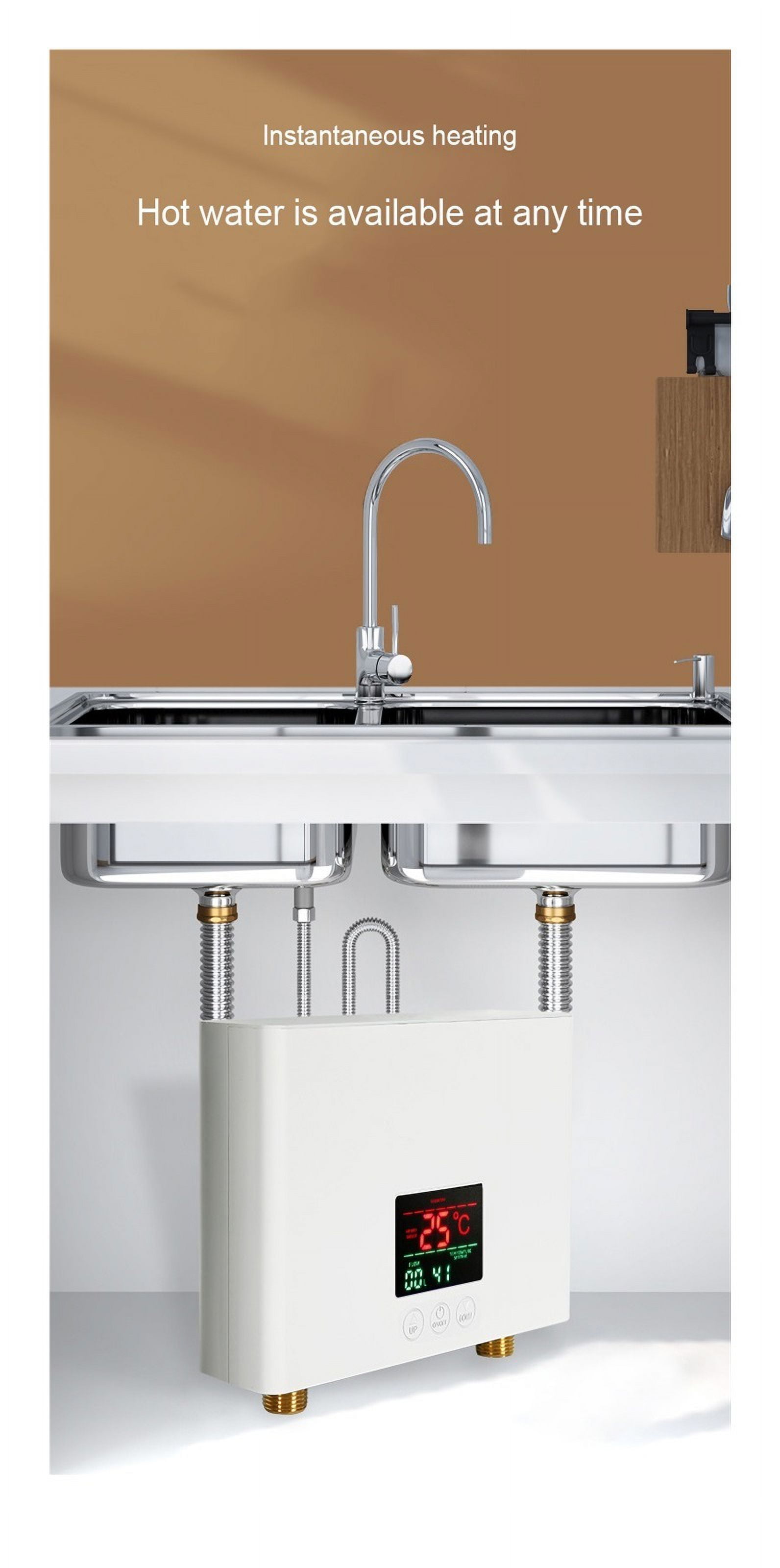 Instant Water Heater Bathroom Kitchen Wall Mounted Electric Water Heater LCD Temperature Display Remote Control ,Safety Protections