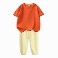 thumbnail image 2 of qucoqpe Toddler Baby Casual 2-Piece Outfit Set Short Sleeve Tee T-Shirt Tops Solid Color Casual Blouse High Waisted Baggy Sweat Pants Workout Casual Joggers Pants for Boys and Girls, 2 of 7