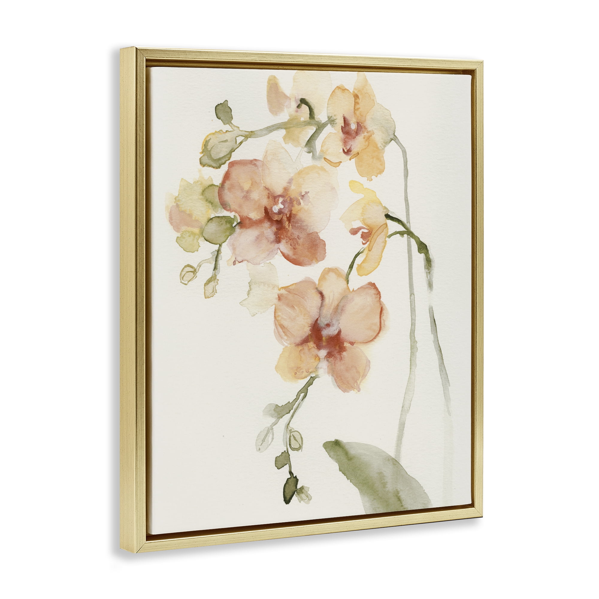 Stupell Industries Peach Orchid in Bloom Gold Framed Floater Canvas Wall Art, design by Victoria Barnes