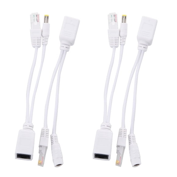 2X Adaptateur PoE Passif Power Over Ethernet + Kit Diviseur 5V 12V 24V 48V, 2 x Câble Injecteur PoE 2 x Câble Diviseur PoE, Blanc