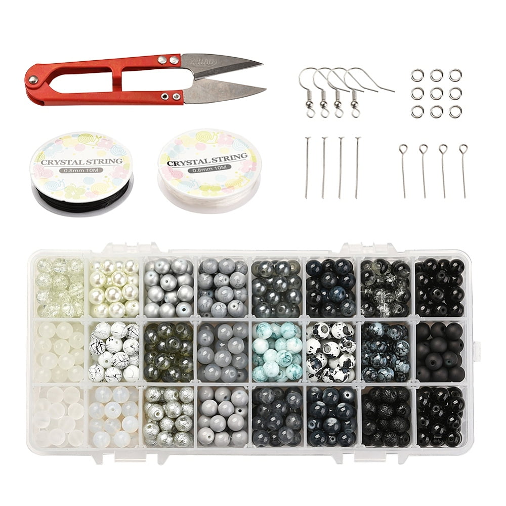 1set Bracelets & Earring Making Kits Including Gradient color Glass Beads Brass Earring Hooks Iron Pins Elastic Threads and Stainless Steel Beads: 8~8.5mm Hole: 1.3~1.6mm 648~720pcs/box 1box/set