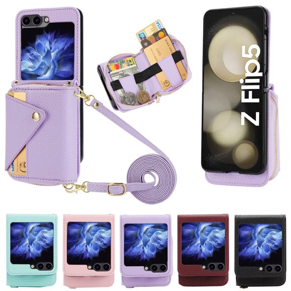 For Samsung Galaxy Z Flip 5 Wallet Leather Case with Card Holder Leather Phone Case For Samsung Galaxy Z Flip 5 ZFlip4 ZFlip3 Shockproof Protective Cover For Galaxy Z Flip 5