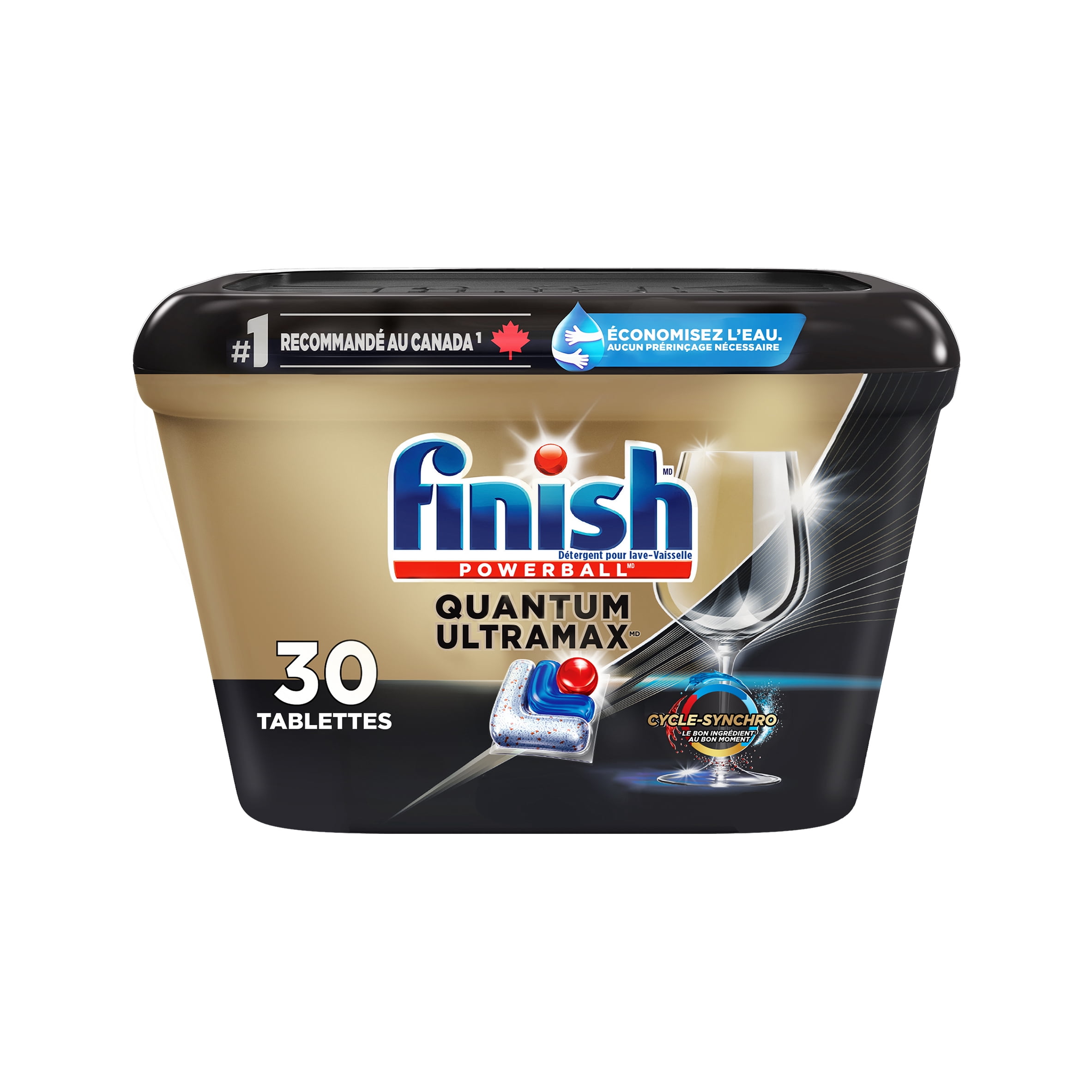 Finish® Quantum UltraMAX pastilles de détergent pour lave-vaisselle Diamond Shine, élimine les taches brûlées et séchées pendant 24 heures, pas de pré-rinçage nécessaire, 30 comprimés