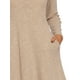thumbnail image 5 of Vestido de suéter de punto para mujer INSPIRE CHIC con cuello cuadrado, decoración de botones, vestido midi acampanado con bolsillos XL en color caqui claro, 5 of 6