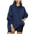 thumbnail image 2 of Womens Oversized Hoodies Dropped Pullover Sweatshirts with Side Pockets Trendy Drawstring Winter Fall Outfits (2XL, Navy), 2 of 7