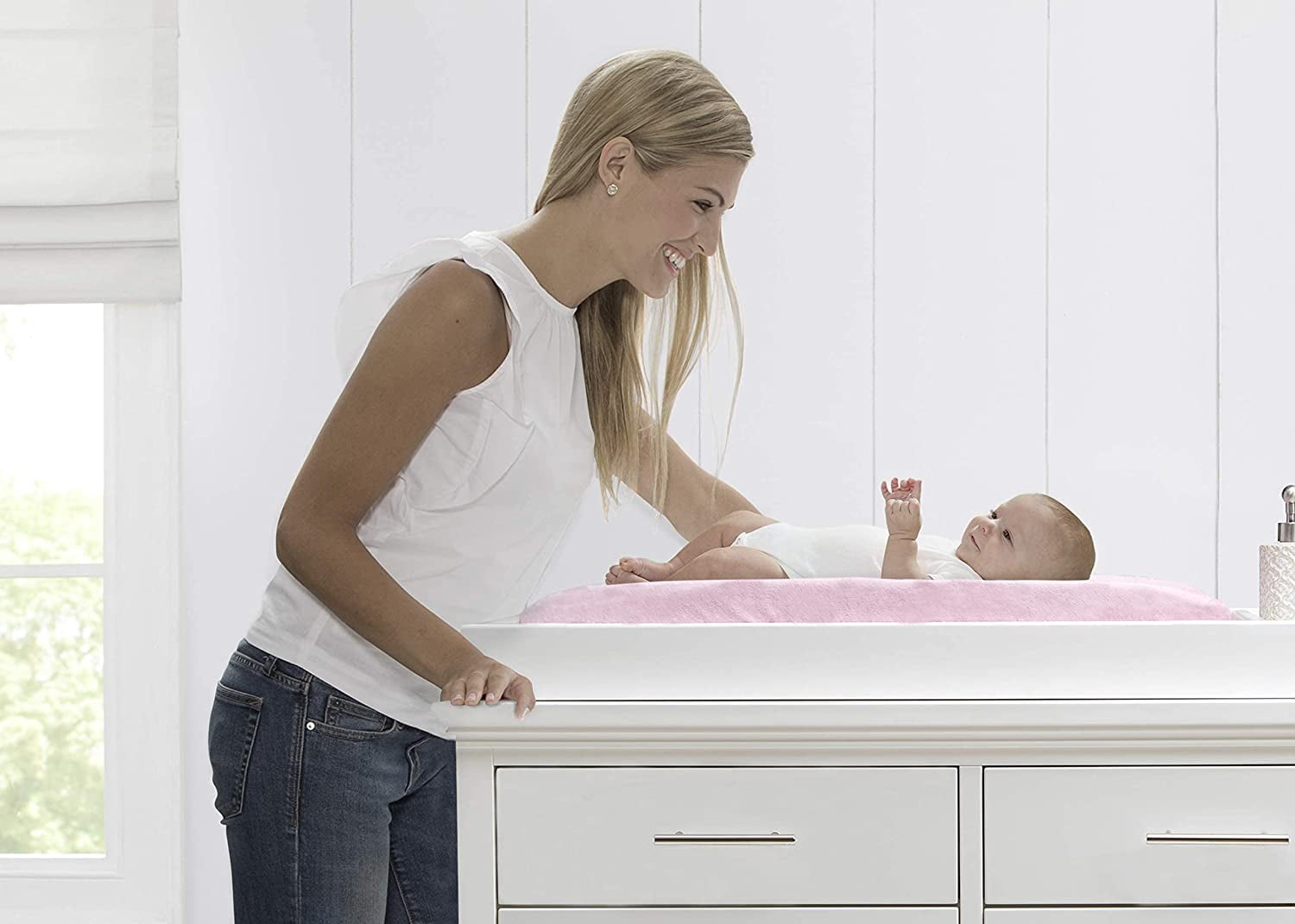 Contoured Changing Pad with Plush Cover, Pink
