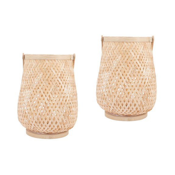 MLINS 2pcs Hand-woven Bamboo Lantern Woven Decorative Candle Holder Candle Shade with Handle