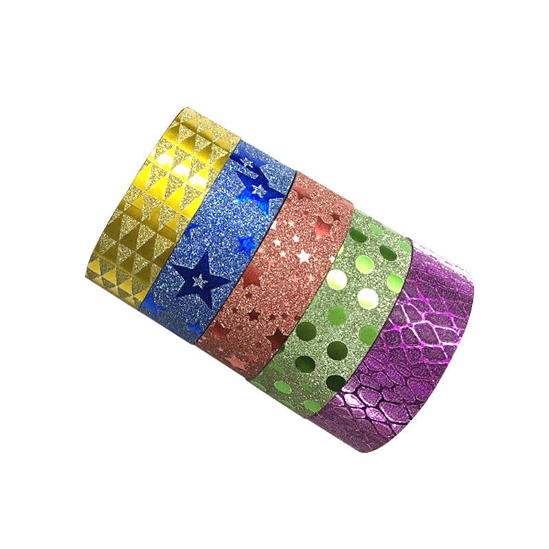 New Pack of 5 Glitter Tape Decorative Design Sticky Paper Masking Tape Adhesive 
