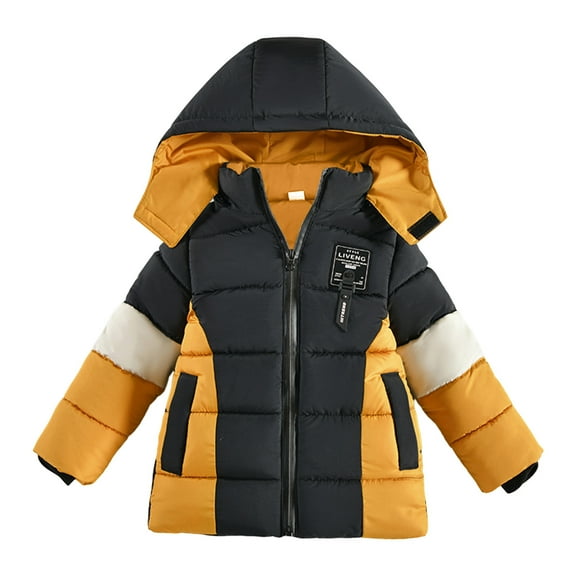 SUXIAN Kids Winter Coat Baby Jacket Girls Boys Hooded Toddler Zipper Windproof Warm Thick Yellow 3-4 Years