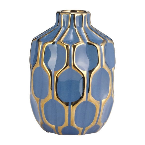 Sagebrook Home Ceramic Vase 8", Navy/gold
