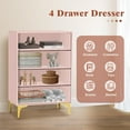 thumbnail image 6 of 4 Drawer Dressers for Bedroom, Wood Dresser with Golden Handles, Storage Chest Cabinet Organizer Unit, Chest of Drawers for Living Room, Closet, Hallway, Pink, 6 of 16