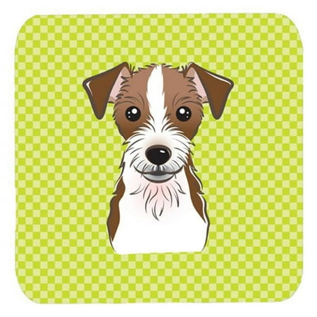 

Checkerboard Lime Green Jack Russell Terrier Foam Coasters- Set Of 4