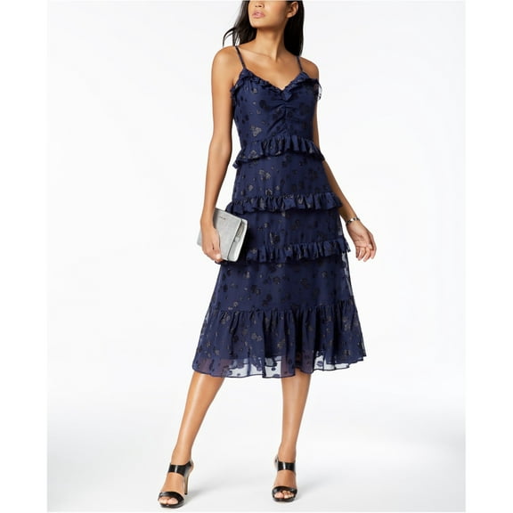 Michael Kors Womens Tiered Ruffled Dress, Blue, X-Large