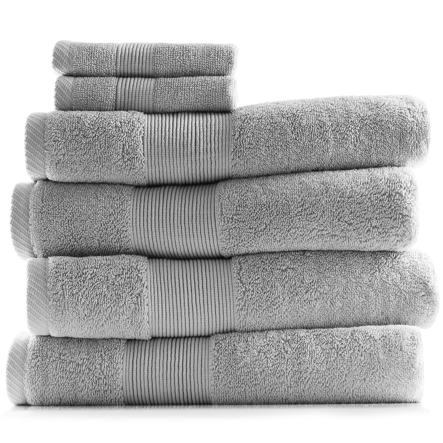 2 X STRIPED BRIGHT 100% COMBED COTTON SOFT ABSORBANT BLACK GREY HAND TOWELS 
