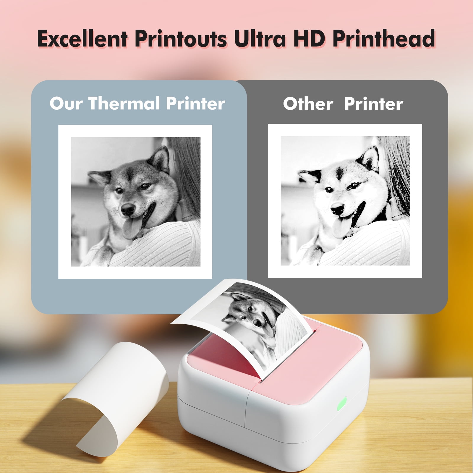 Portable Thermal Printer Inkless Printers Bluetooth  Mini Sticker Maker Machine with 1 Rolls Printing Paper for Study Notes Pictures DIY Label