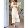 thumbnail image 4 of Women Short Sleeve Midi Dress Square Neck Contrast Color Casual Rick Rack Smocked Dresses  L, 4 of 5