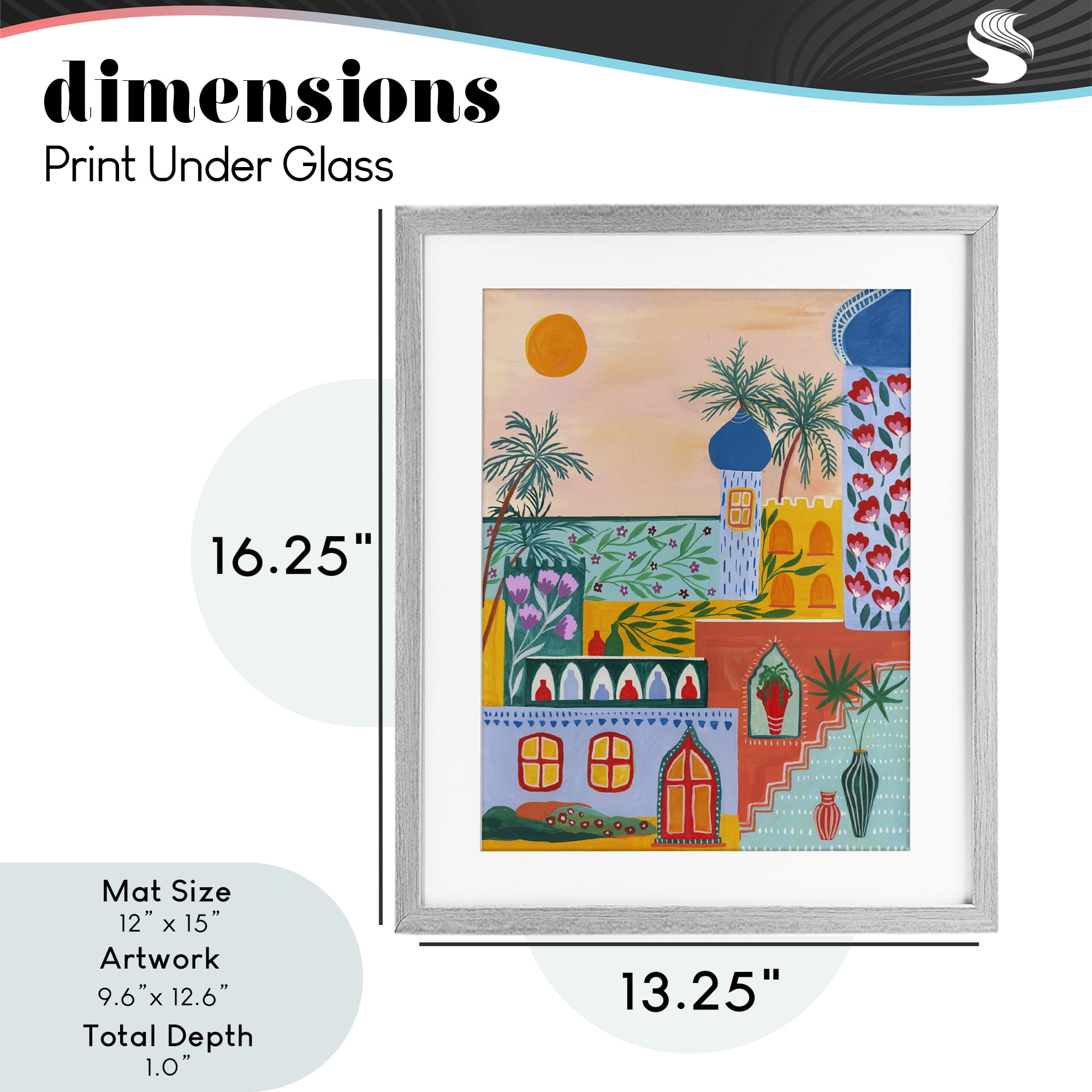 Egyptian City Architecture Gray Framed Print Under Glass, design by Nabeela Rumi