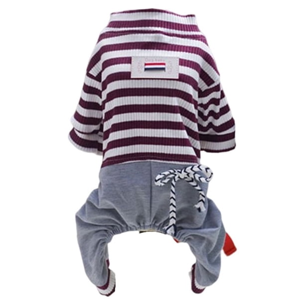 Billuyoard Mono de algodón para mascotas con lazo a rayas, Universal, transpirable, lavable, Unisex, para interiores y exteriores, ropa para Ropa para mascotas Marrón