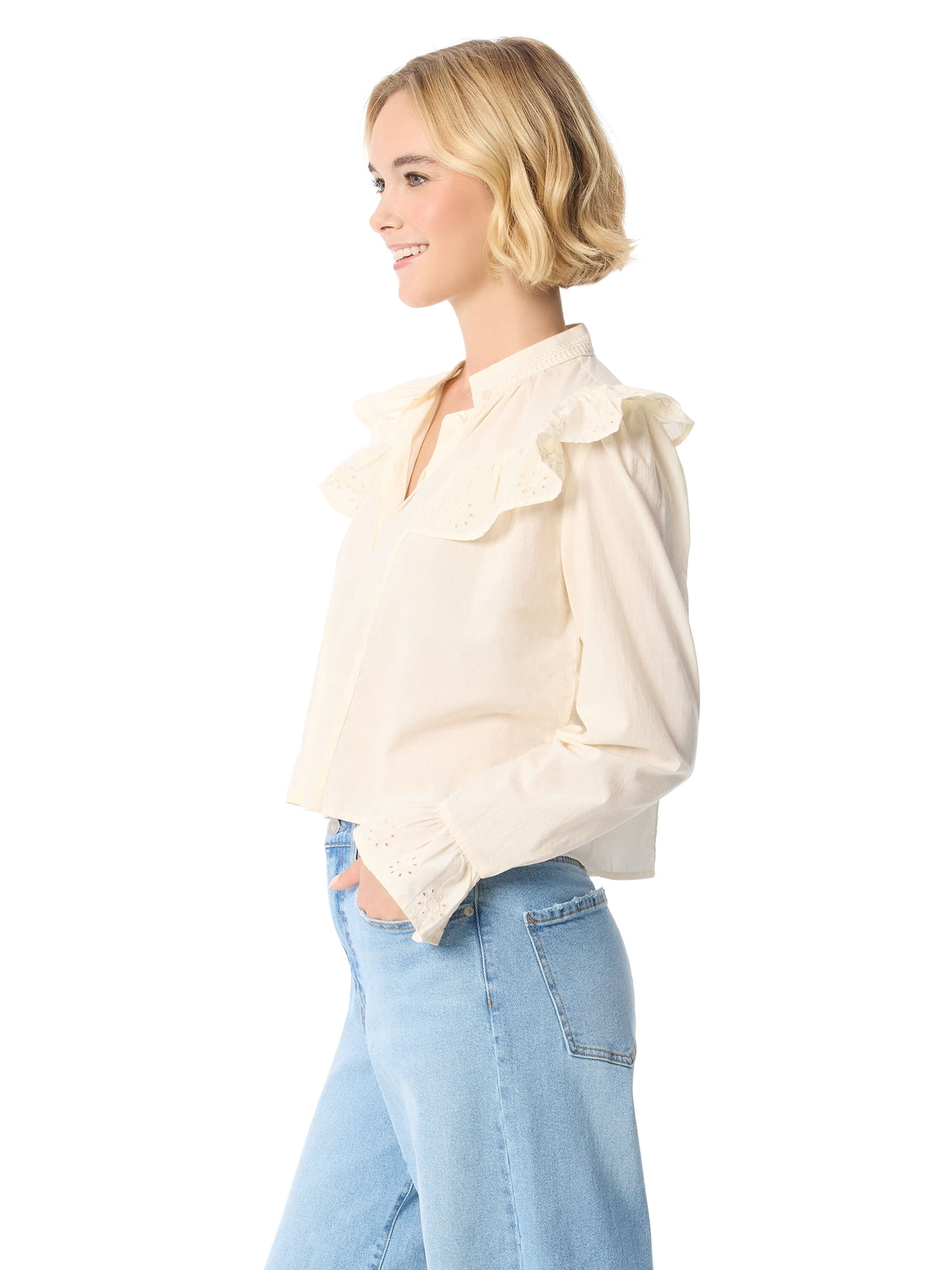 Jessica Simpson Women's and Women's Plus Arista Ruffle Long Sleeve Shirt, Sizes XS-5X