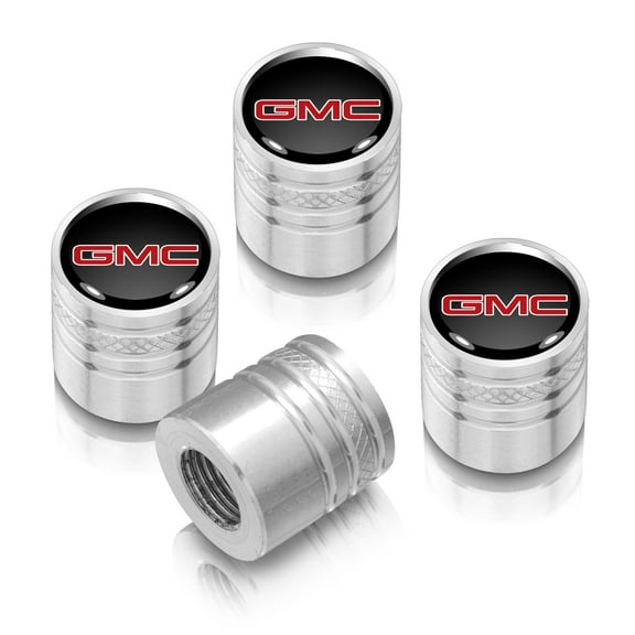iPick Image for GMC Red Logo in Black on Shining Silver Aluminum Cylinder-Style Tire Valve Stem Caps, Official Licensed