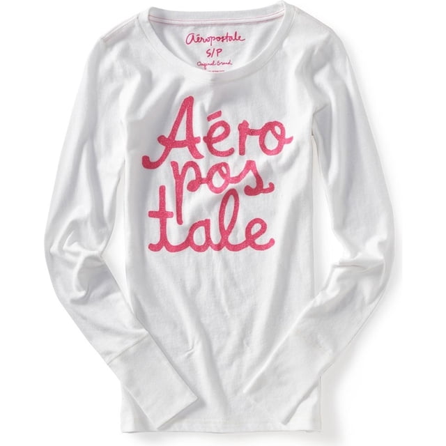 Camiseta gráfica con purpurina Aeropostale para mujer, blanca, mediana