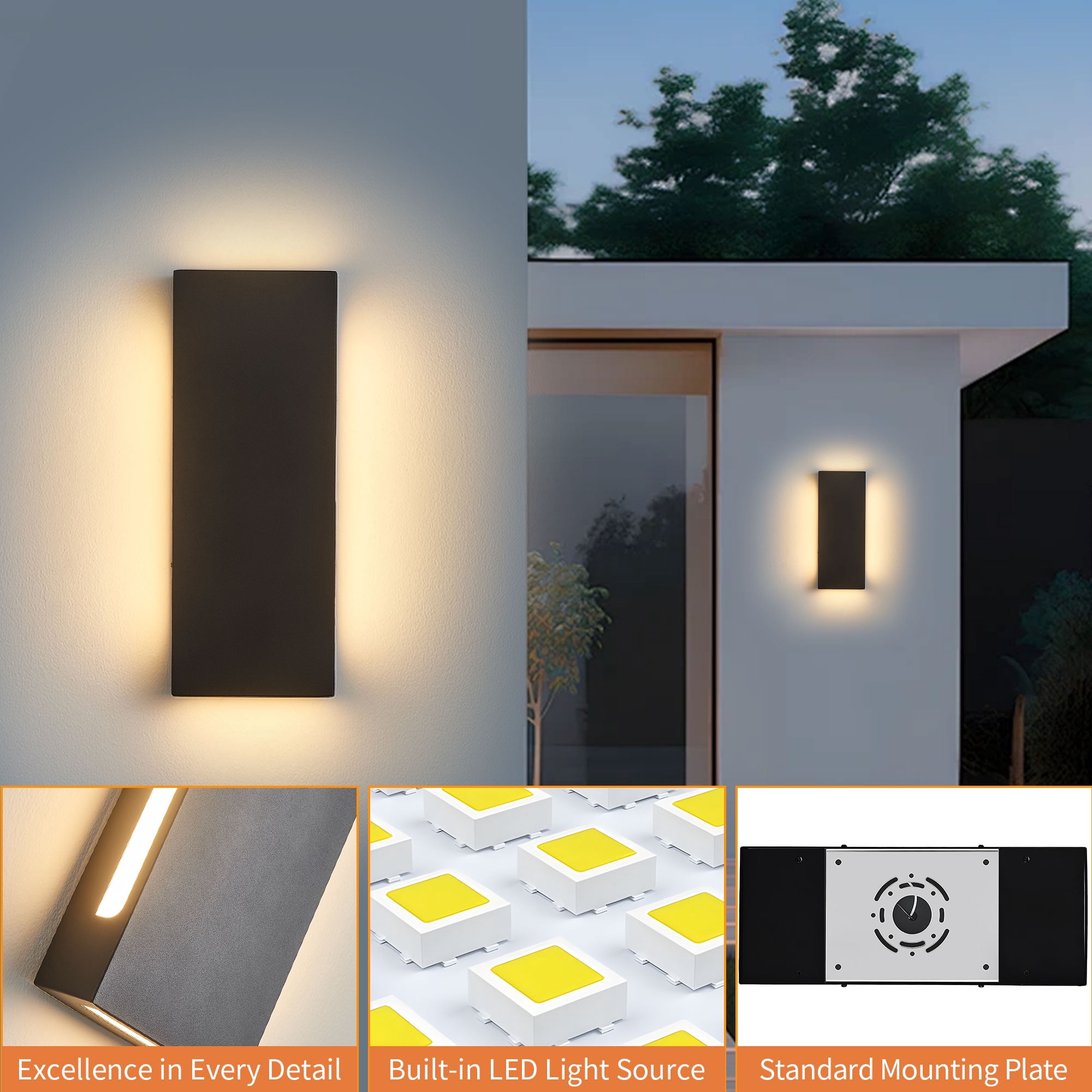 2-Pack Outdoor Wall Lights, LED Up and Down Lights Outdoor, Modern Wall Sconces Porch Light, Black Exterior Lighting Fixtures Wall Mount, Outside Lights for House Front Door Garage, 3000K