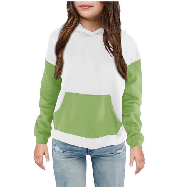 MeetoTime Sweat à Capuche pour Enfants Manches Longues Col Rond Patchwork Haut Extérieur pour Garçons Filles 4-14 Ans