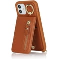 thumbnail image 6 of iPhone 12 Phone Case with Card Holder for Women, iPhone 12/12 pro Case Wallet with Strap Credit Card Slots Crossbody with Kickstand Zipper Shockproof Case for iPhone12/12pro - Brown, 6 of 15
